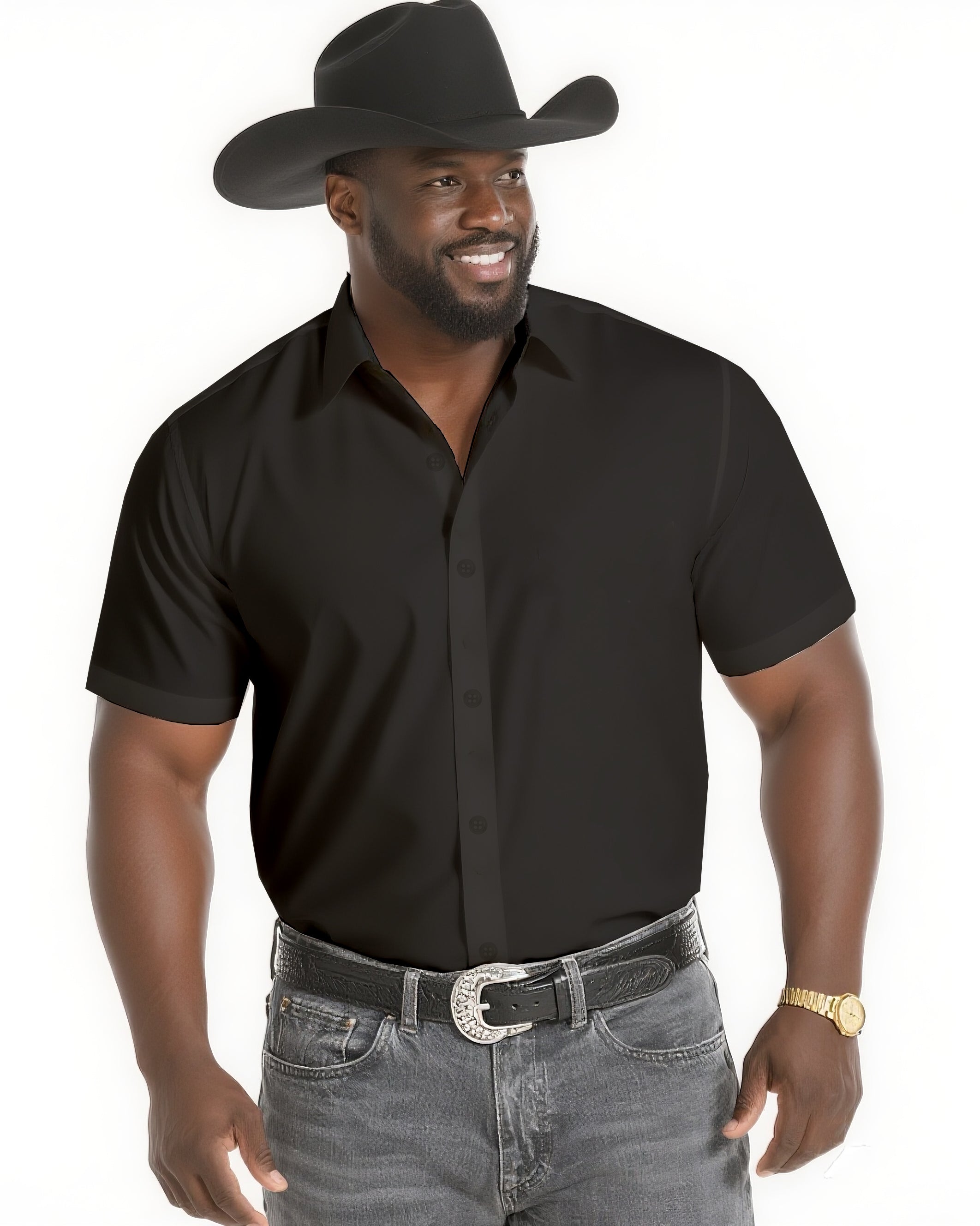 Big & Tall Black Western Short Sleeve Shirt for big men view 2
