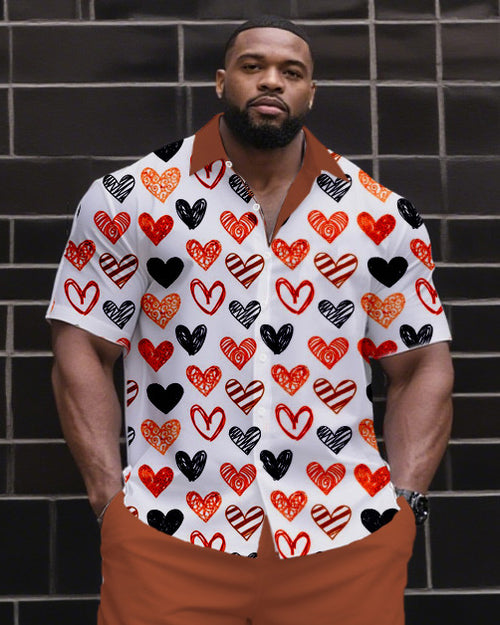 Big & Tall Hawaiian Colorblock T-Shirt Shorts Set for big men view 2
