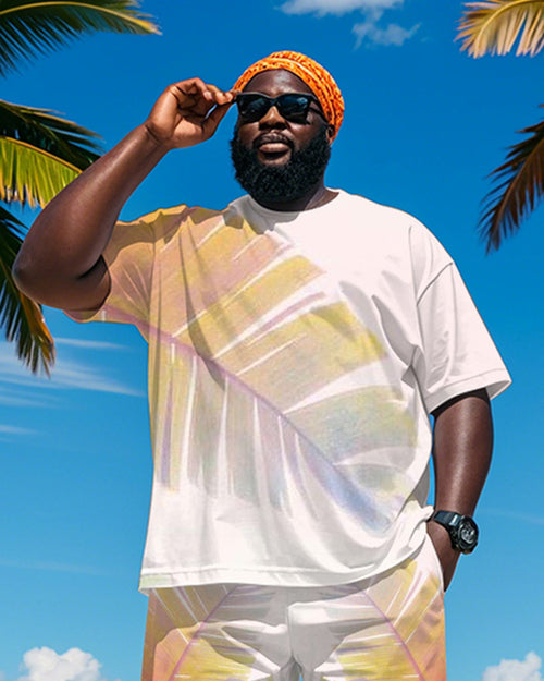 Big & Tall Pink Hawaiian Graphic T-Shirt Shorts Set for big men view 2