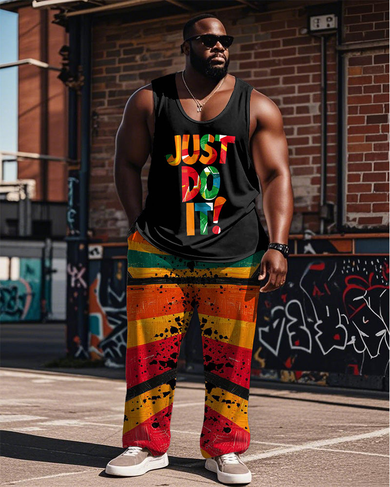 Big & Tall Graphic Graffiti Streetwear Vest Pants Set for big men view 1