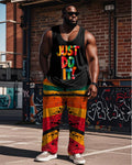 Big & Tall Graphic Graffiti Streetwear Vest Pants Set for big men view 1