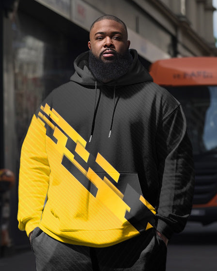 Big & Tall Black Yellow Hoodie Sweatpants Set for big men view 2