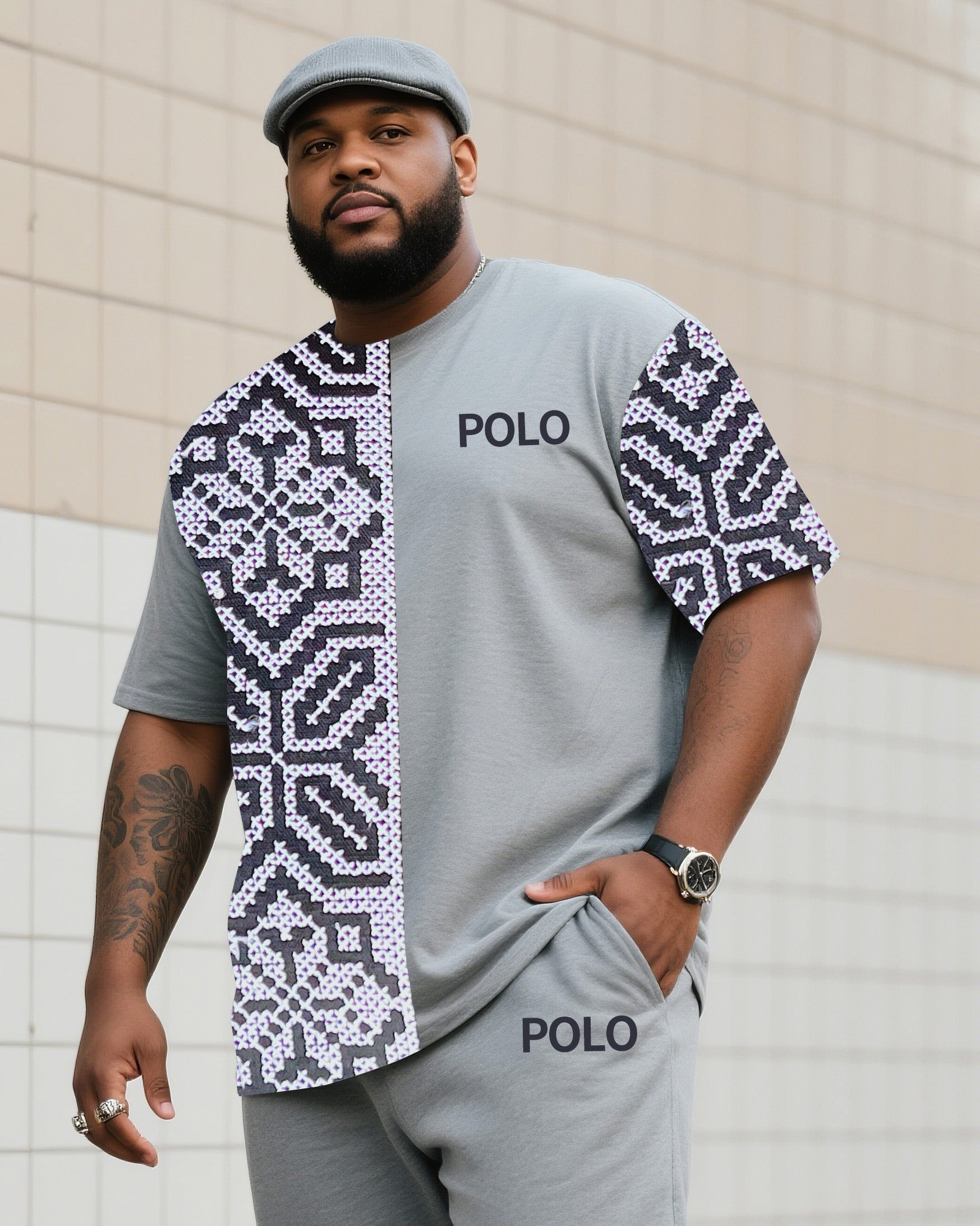 Big & Tall Striped Two-piece Set for big men view 2