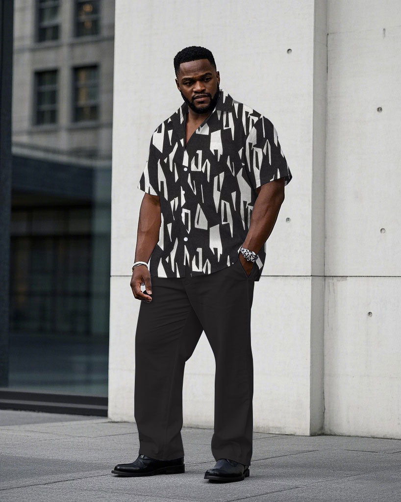 Big & Tall Black Geometric T-Shirt Pants Set for big men view 1