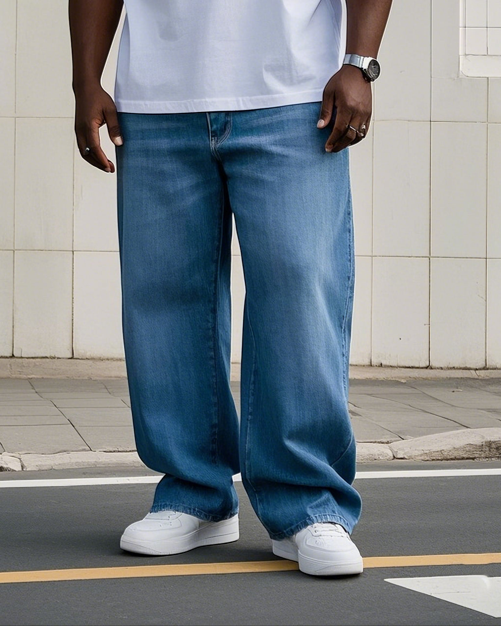 Big & Tall Blue Denim Washed Jeans for big men view 1
