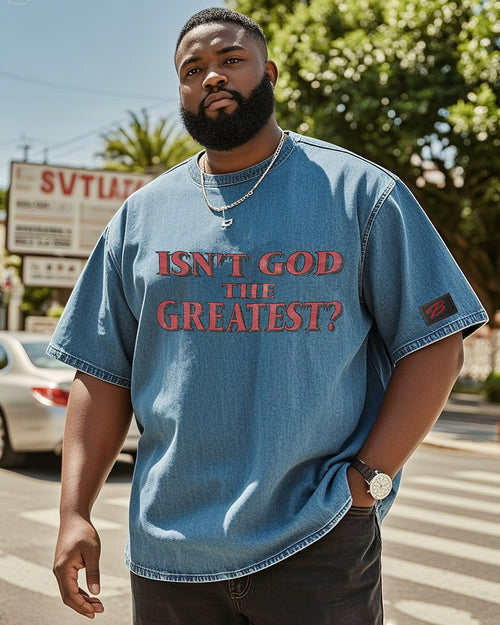 Big & Tall Denim Washed Streetwear T-Shirt for big men