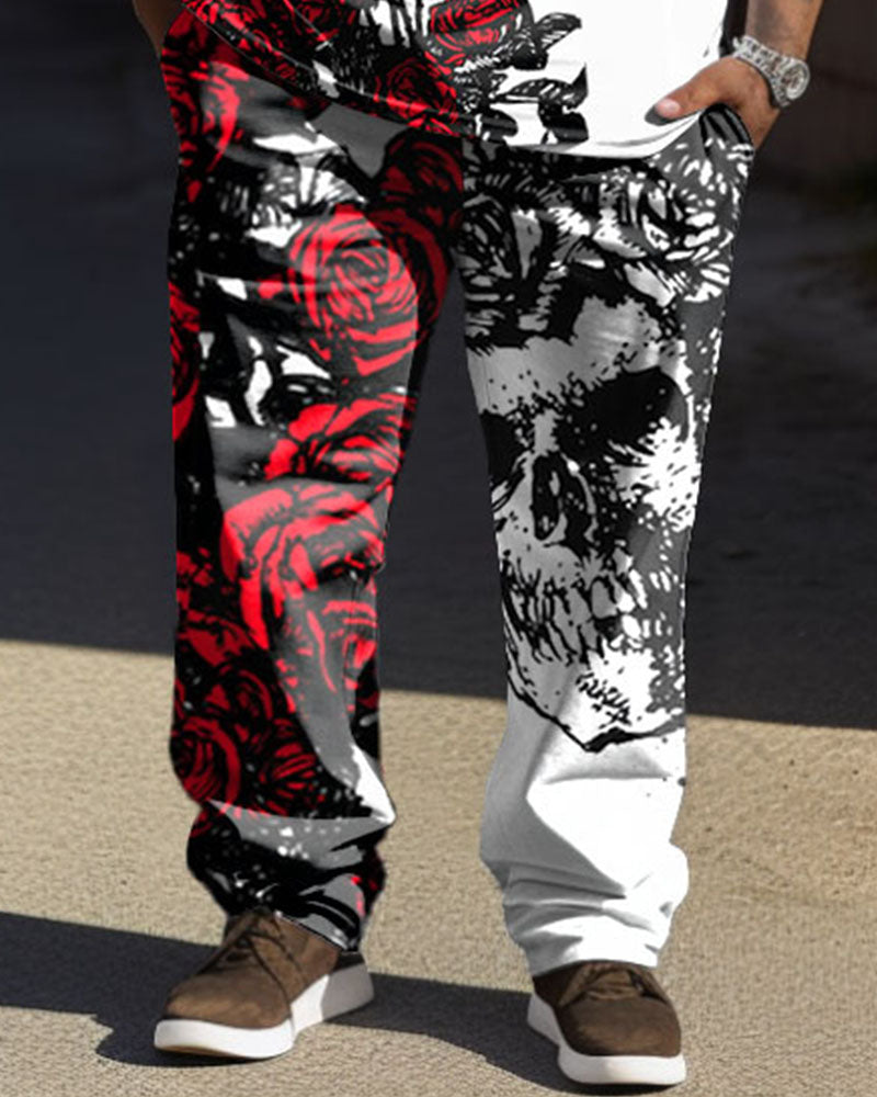 Big & Tall Graphic Streetwear Skull T-Shirt Pants Set for big men view 3