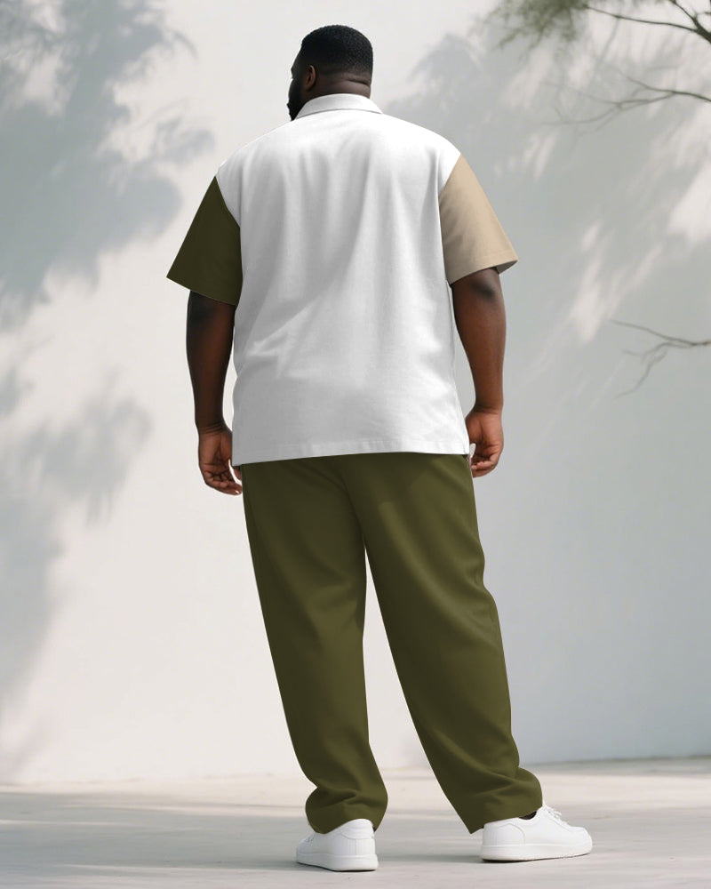 Big & Tall Green Colorblock Striped T-Shirt Pants Set for big men view 4
