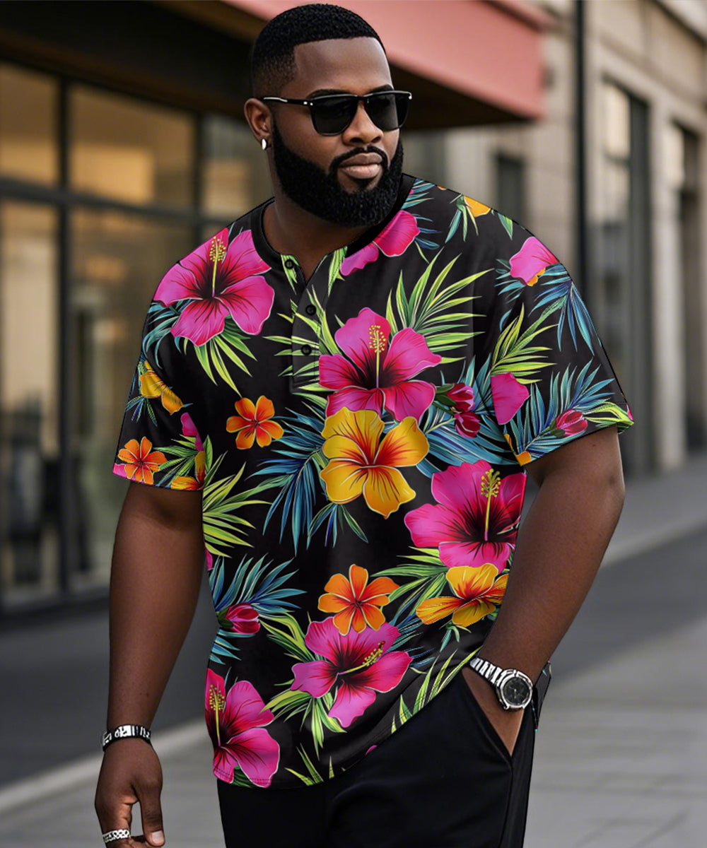 Big & Tall Pink Hawaiian Graphic T-Shirt for big men view 1