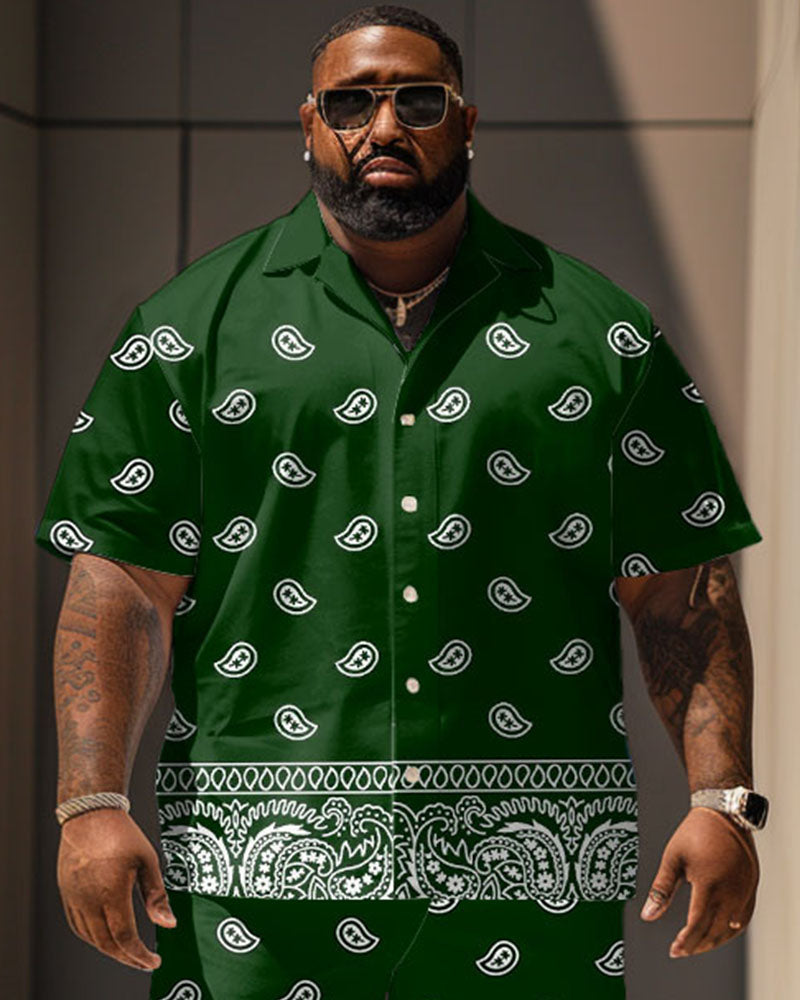 Big & Tall Green Graphic Vintage T-Shirt Shorts Set for big men view 2