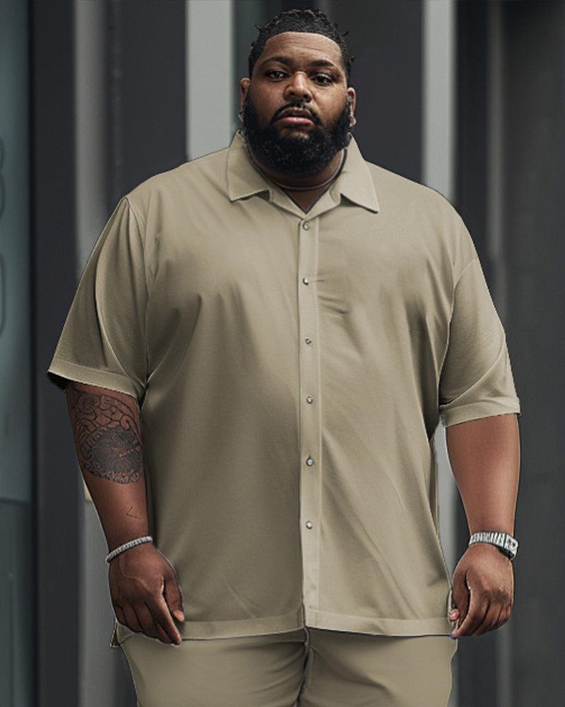 Big & Tall Khaki Solid Color T-Shirt Pants Set for big men view 2