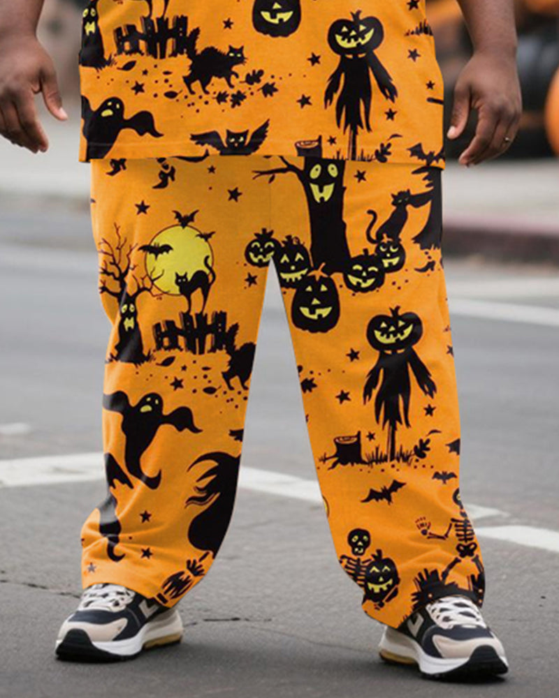 Big & Tall Black Orange Graphic T-Shirt Pants Set for big men view 3