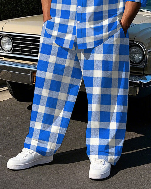Big & Tall Blue Plaid T-Shirt Pants Set for big men view 3