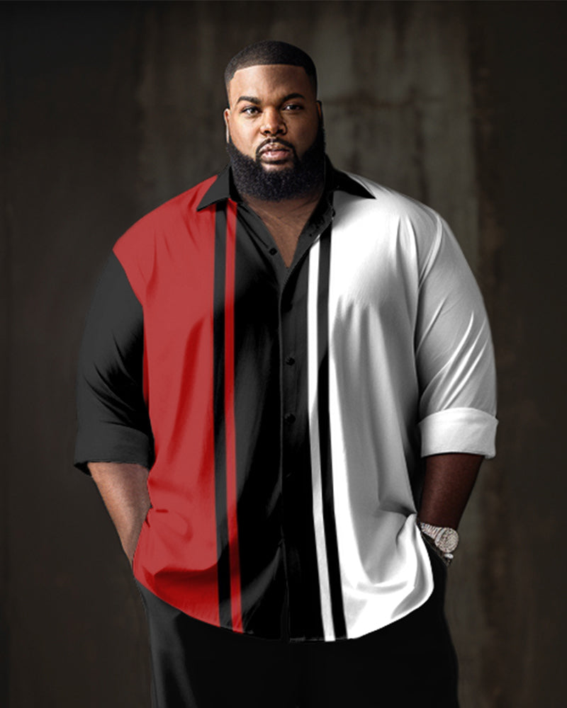 Big & Tall Black Red Business Casual Two-piece Set for big men view 2