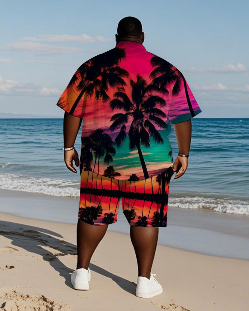 Big & Tall Red Hawaiian Gradient T-Shirt Shorts Set for big men view 4