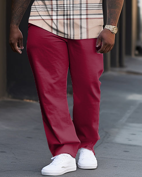 Big & Tall Plaid Graphic Streetwear Two-piece Set for big men view 3