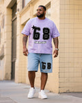 Big & Tall Denim Streetwear T-Shirt Shorts Set for big men view 1