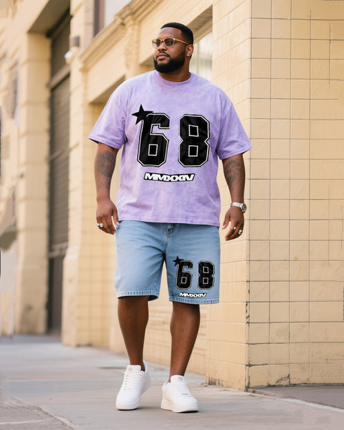 Big & Tall Denim Streetwear T-Shirt Shorts Set for big men view 1