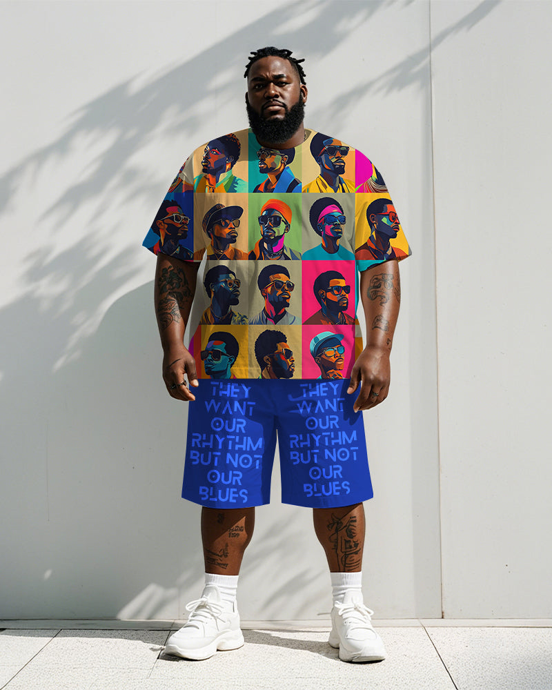 Big & Tall Colorblock Graphic T-Shirt Shorts Set for big men view 1
