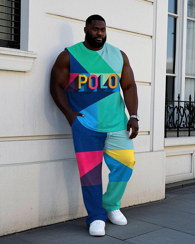 Big & Tall Colorblock Graphic Vest Pants Set for big men view 1