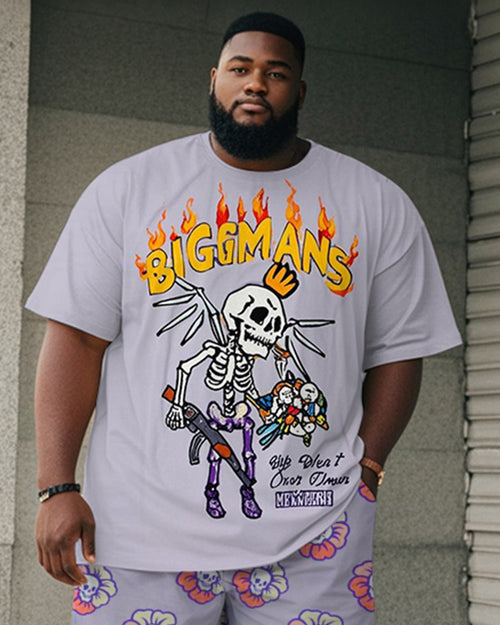 Big & Tall Purple Graphic Graffiti T-Shirt Shorts Set for big men view 2