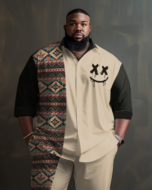 Big & Tall Geometric Smiley Shirt Pants Set for big men view 2