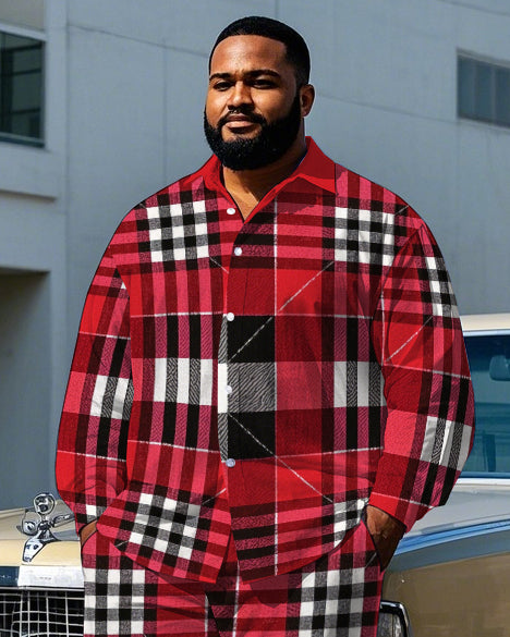 Big & Tall Red Plaid T-Shirt Pants Set for big men view 2