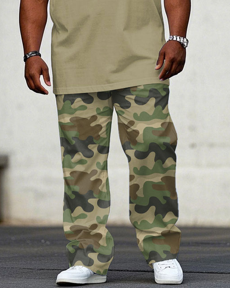 Big & Tall Green Graphic Camouflage T-Shirt Pants Set for big men view 3