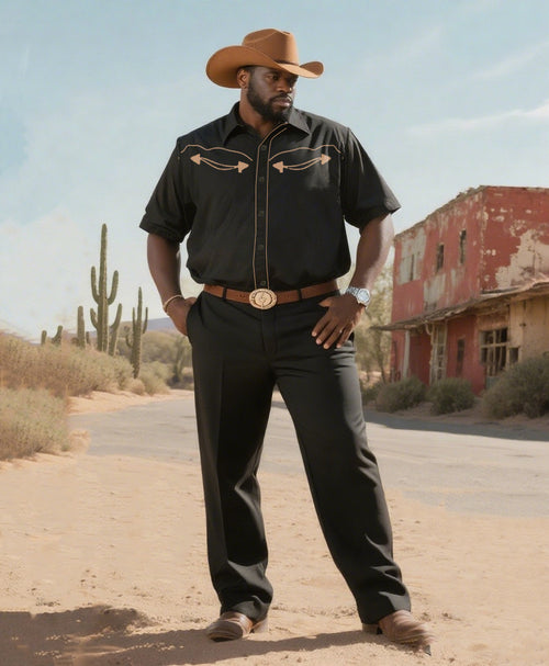 Big & Tall Western T-Shirt Pants Set for big men view 1