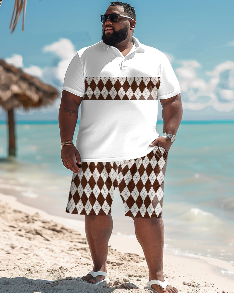 Big & Tall Graphic Patchwork Polo Shorts Set for big men view 1