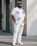 Big & Tall Blue Graphic Floral T-Shirt Pants Set for big men view 1