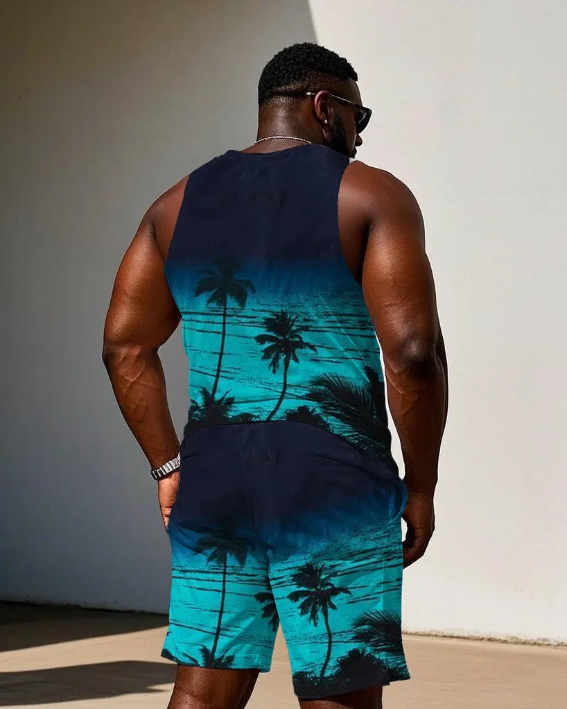 Big & Tall Blue Hawaiian Two-piece Set for big men view 4