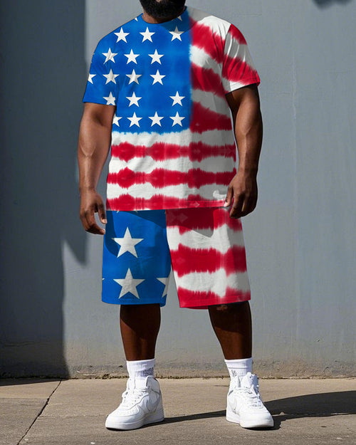 Big & Tall Colorblock Graphic T-Shirt Shorts Set for big men view 1