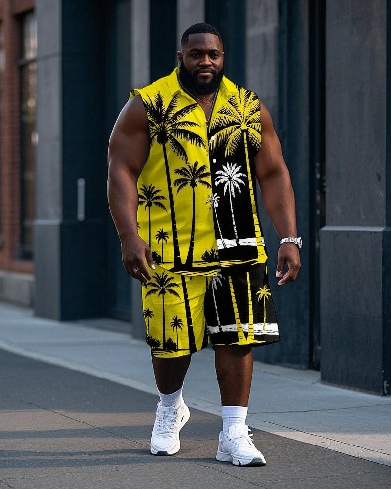 Big & Tall Hawaiian Colorblock T-Shirt Shorts Set for big men view 1