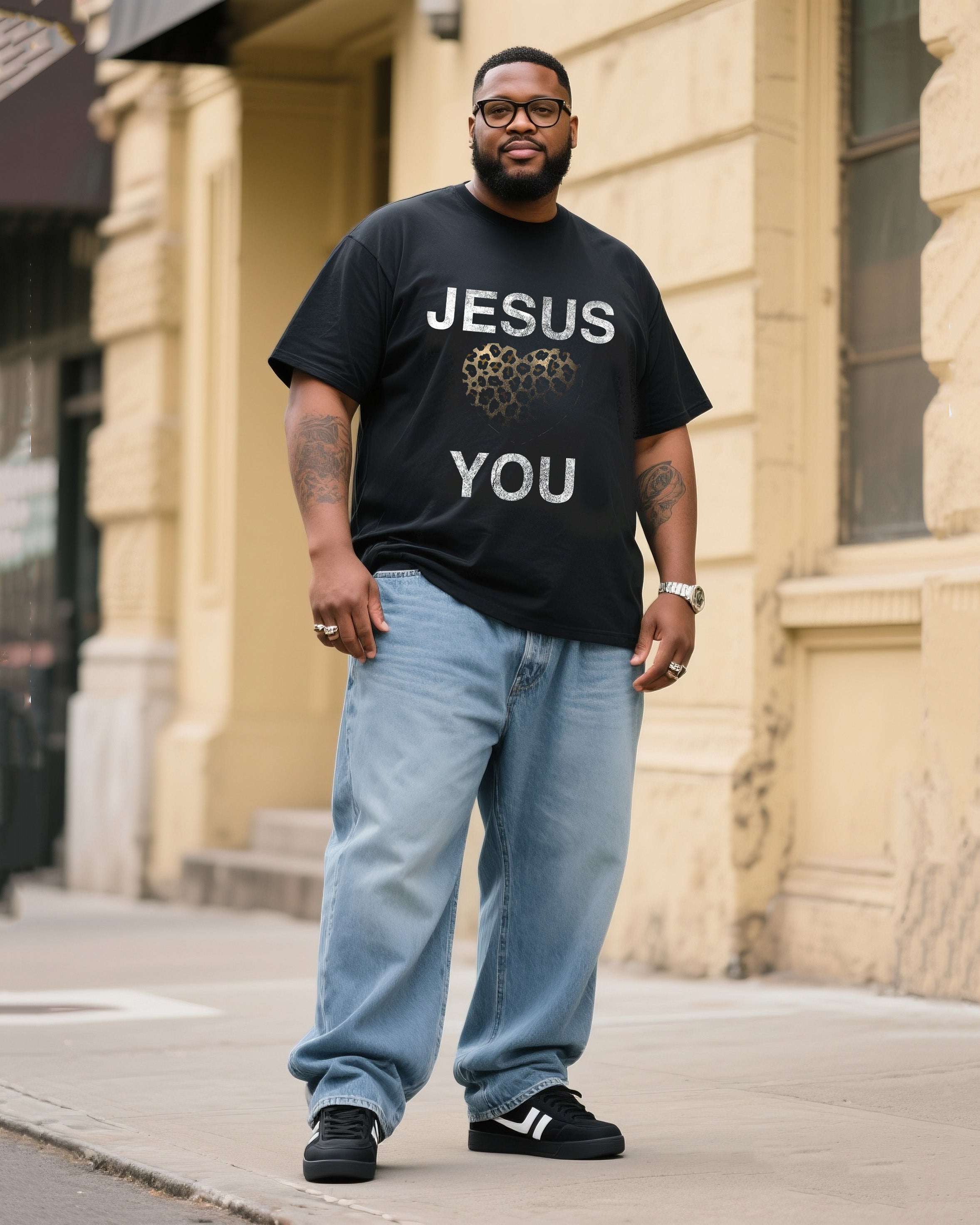 Big & Tall Denim T-Shirt Pants Set for big men view 1
