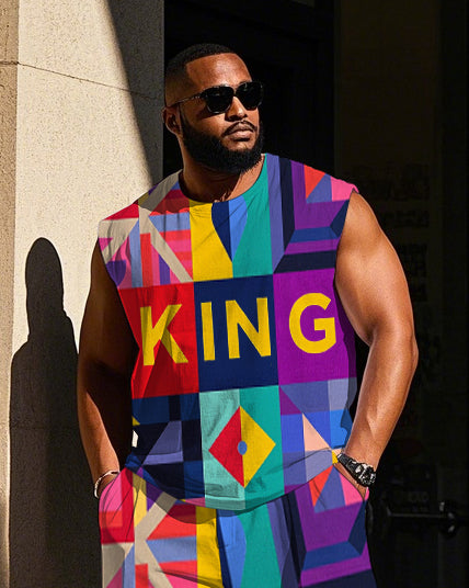 Big & Tall Colorblock Graphic Vest Pants Set for big men view 2