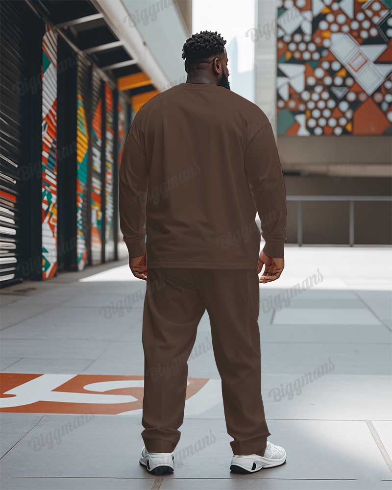 Big & Tall Brown Striped Graphic T-Shirt Pants Set for big men view 2