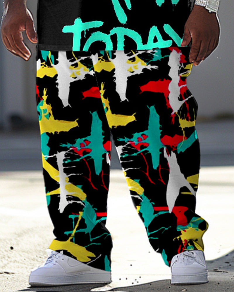 Big & Tall Graphic Graffiti Smiley T-Shirt Pants Set for big men view 3