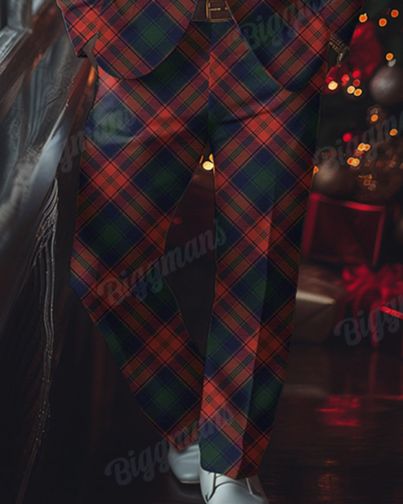Big & Tall Red Green Plaid Two-piece Set for big men view 3