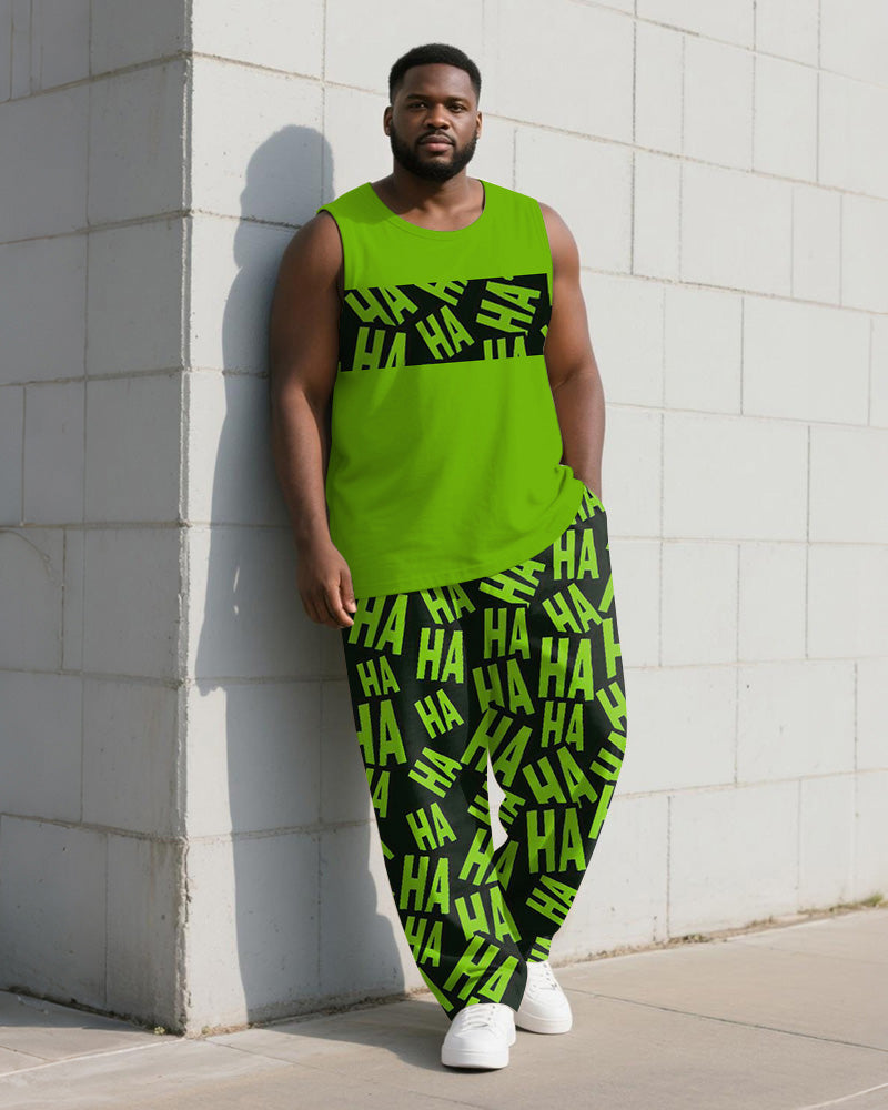 Big & Tall Green Graphic Patchwork Vest Pants Set for big men view 1