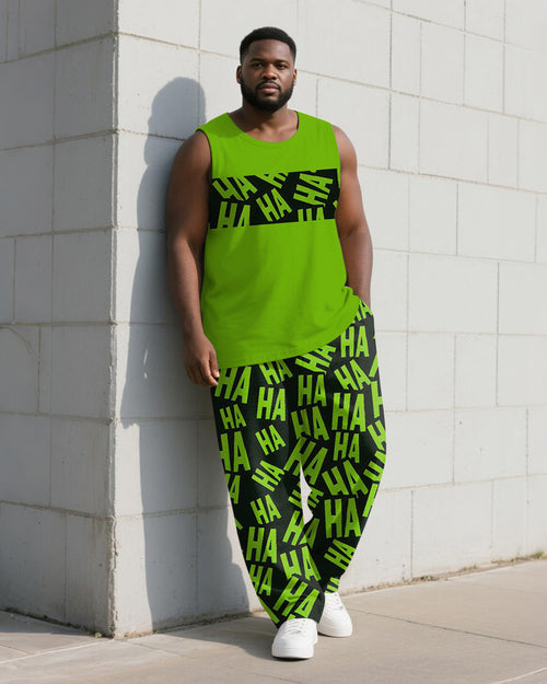 Big & Tall Green Graphic Patchwork Vest Pants Set for big men view 1