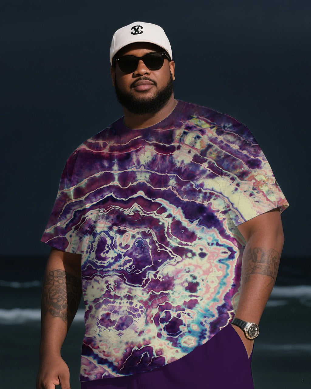 Big & Tall Colorblock Gradient T-Shirt Shorts Set for big men view 2