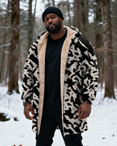 Big & Tall Black White Geometric Hoodie for big men view 2