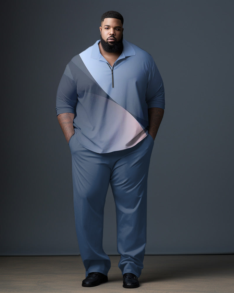 Big & Tall Blue Gradient Polo Pants Set for big men view 1