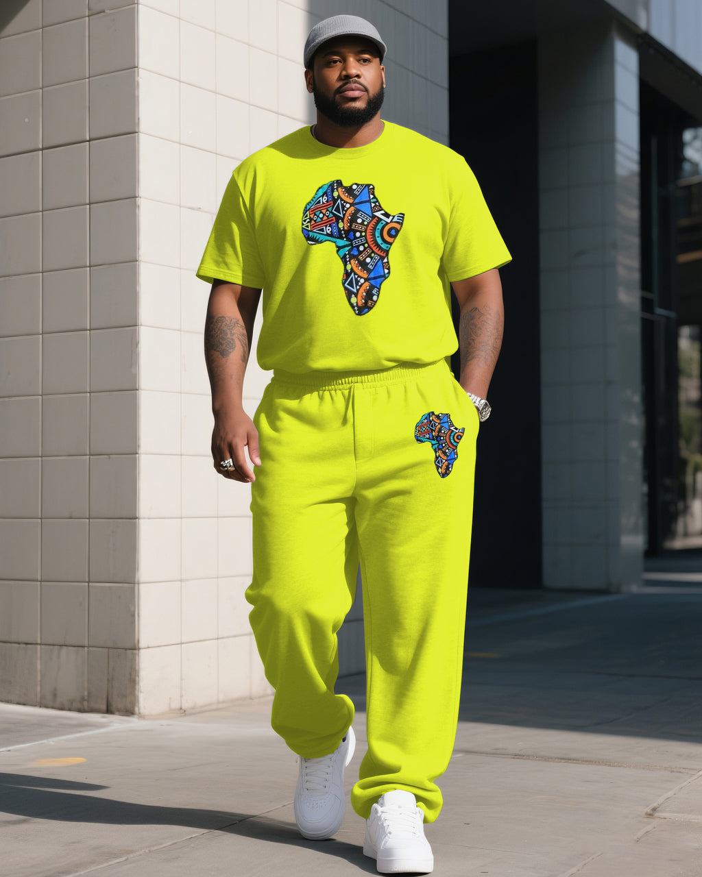 Big & Tall Green Striped Graphic Two-piece Set for big men view 1