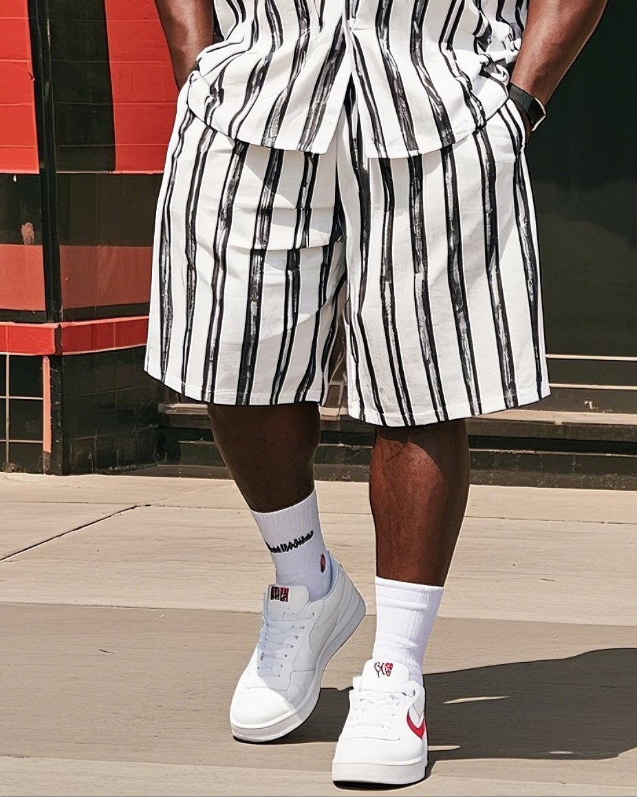 Big & Tall Colorblock Striped T-Shirt Shorts Set for big men view 3