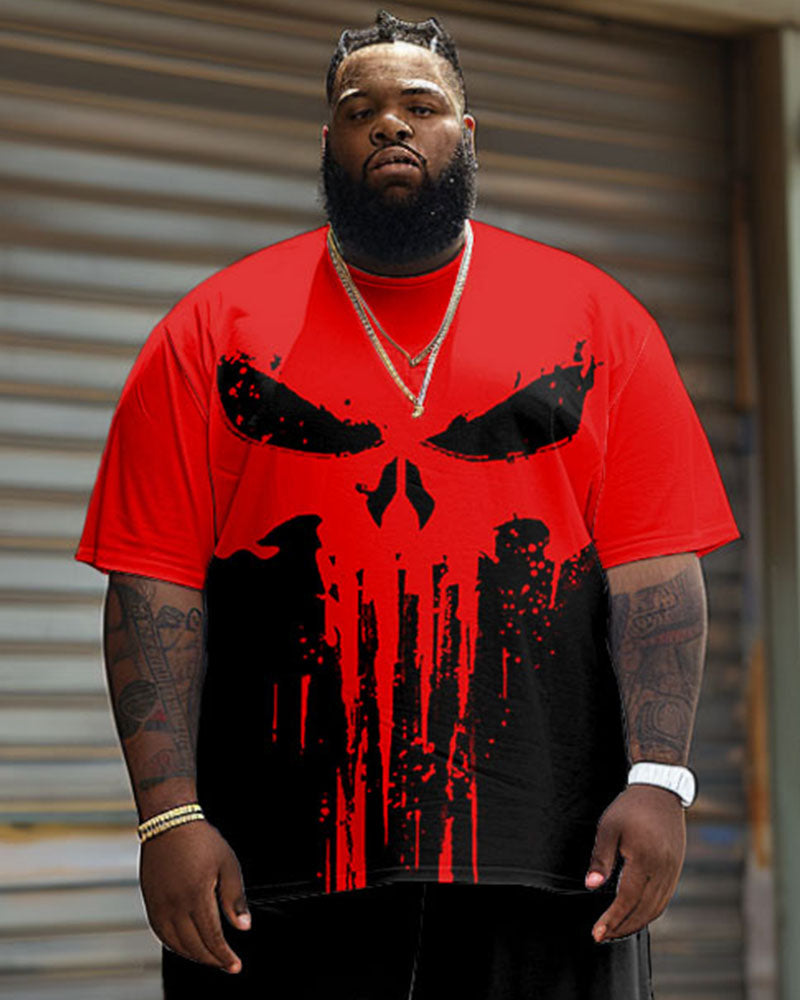 Big & Tall Streetwear Skull T-Shirt Shorts Set for big men view 2