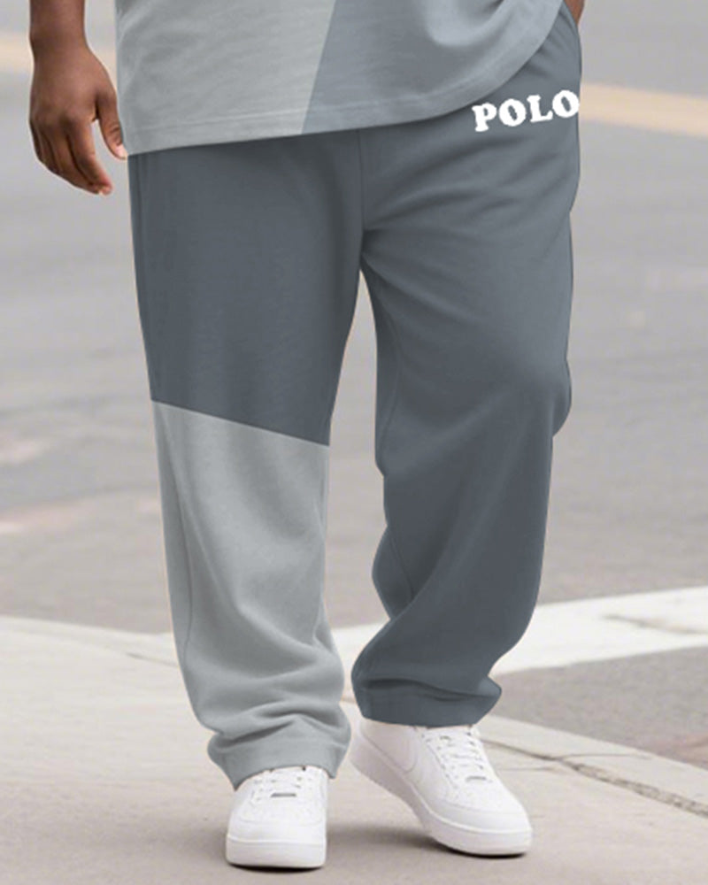 Big & Tall Blue Gray Colorblock T-Shirt Pants Set for big men view 3
