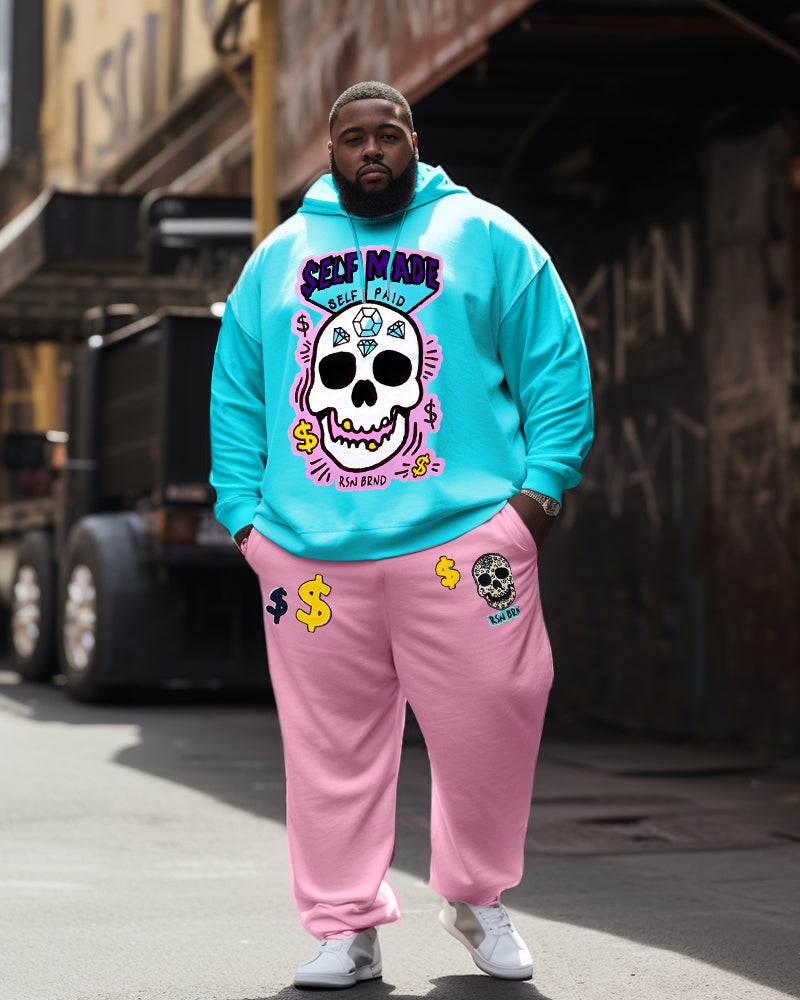 Big & Tall Blue Pink Streetwear Hoodie Sweatpants Set for big men view 1