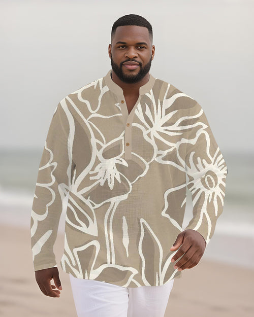 Big & Tall Graphic Floral Patchwork Long Sleeve Shirt for big men view 2
